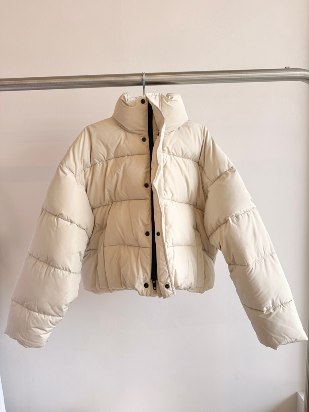 NWT Balenciaga Beige Down BB Logo Cropped Puffer Embroidered Jacket FR38
